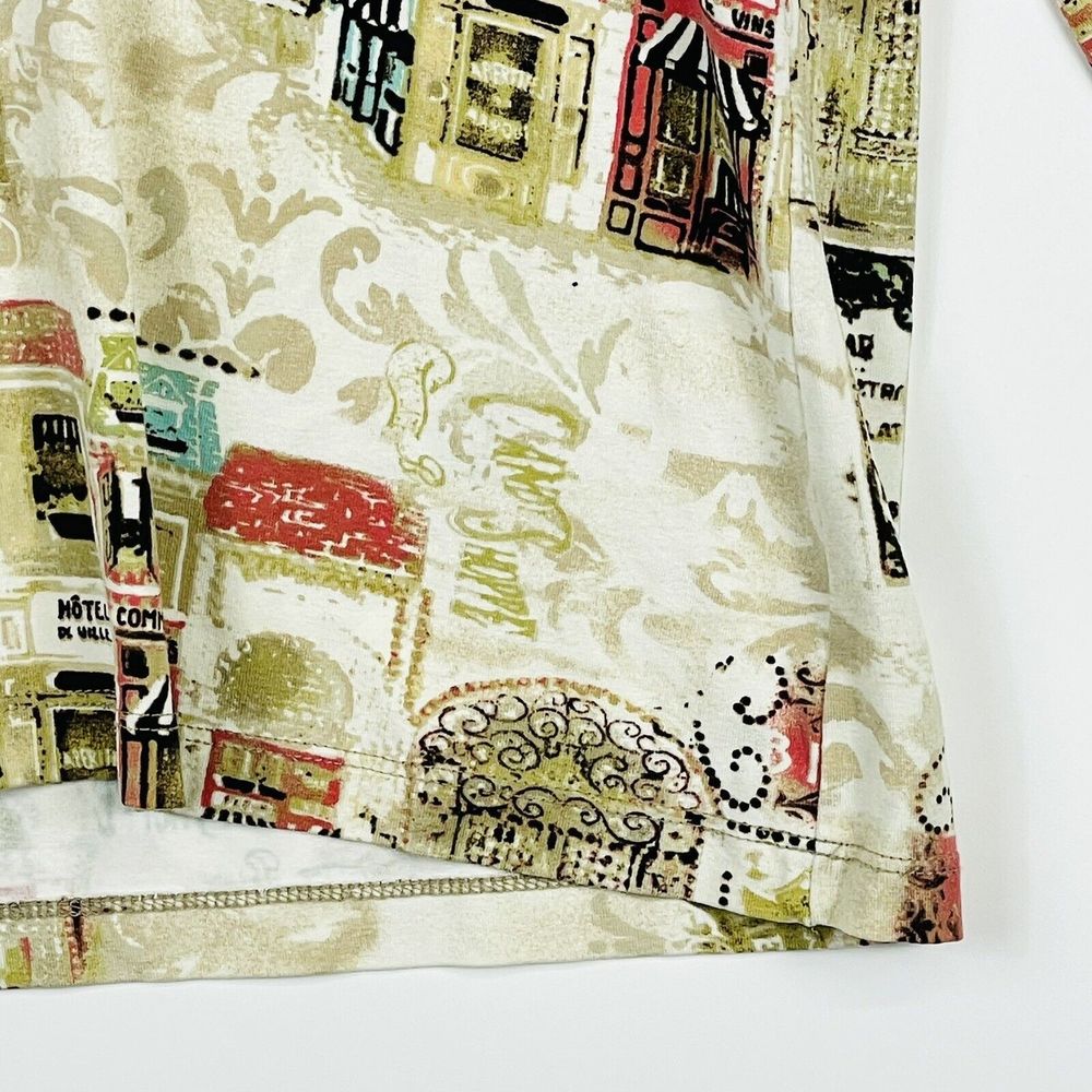 Chico's Shirt Women Medium Beige French Bistro Cafe Half Sleeve‎ Jersey Knit Top - Picture 4 of 6
